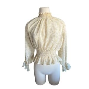 Love Tree Floral Chiffon Butter Yellow Top Size L Jr. Boho Victorian Feminine